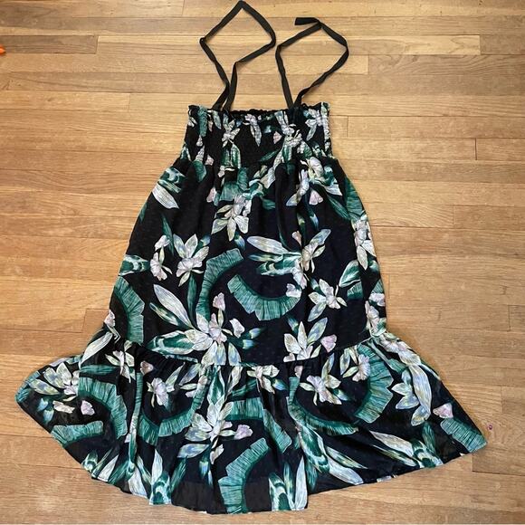 Maette women's black floral flower midi dress size medium M b22 - Picture 1 of 5